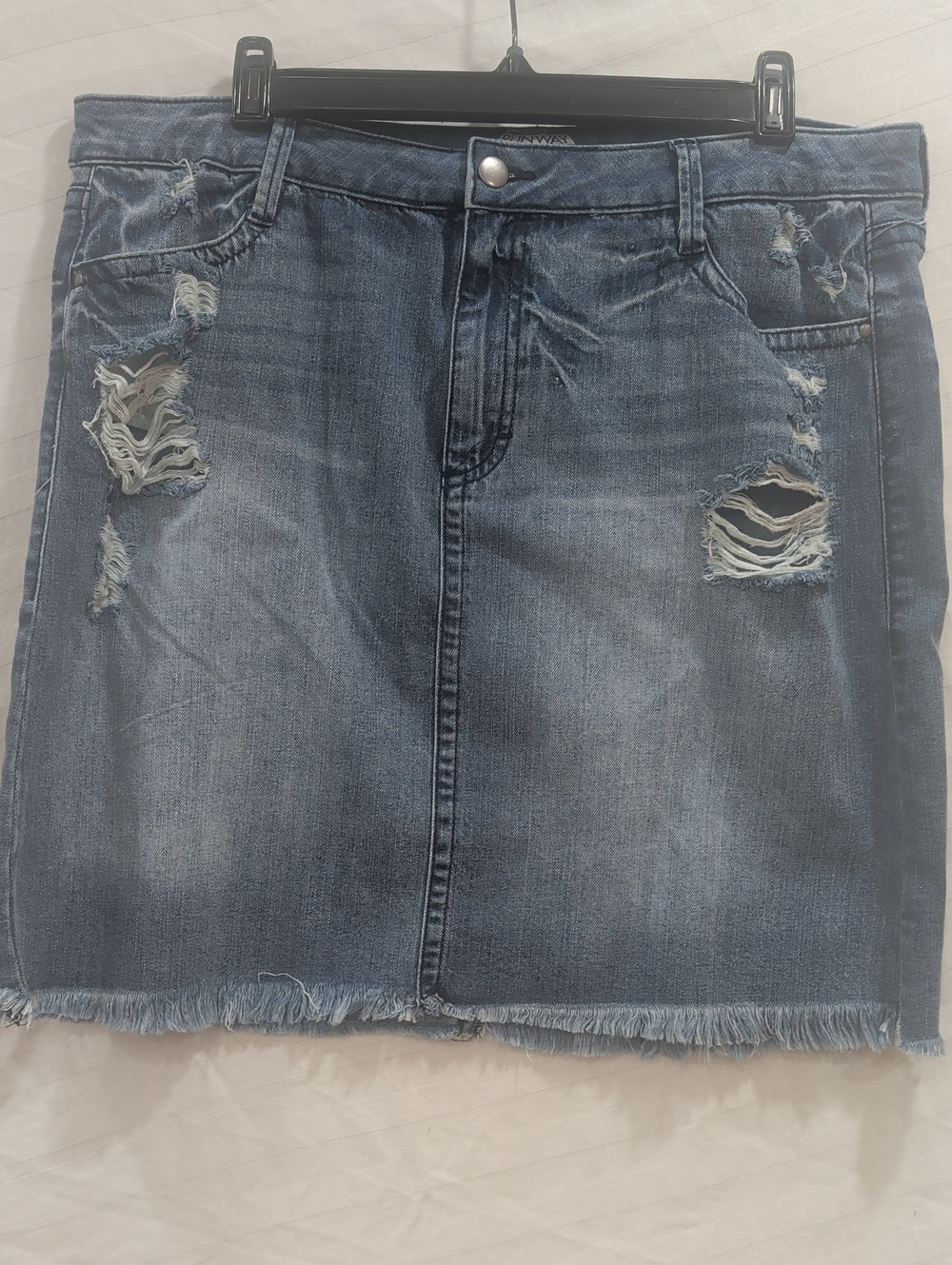 project RUNWAY Distressed Denim Mini Skirt - Blue Size 14 100% Cotton